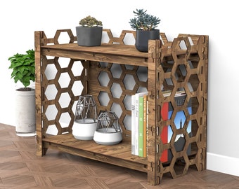 Small Bookshelf, Low Bookcase, Bookshelves, Wooden Shelf "HONEYCOMB" (29.5"w 24"h) Hexagonica