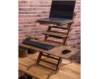 Modern Standing Desk Wood, Ergonomic Workspace, Desk Organizer "LADDER", Hexagonica