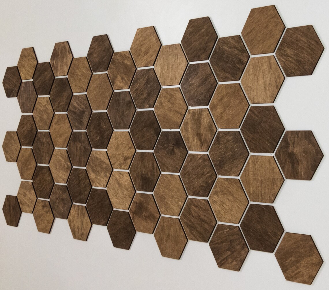 Hexagon Wood Wall Art Panels ALDER Dark/Medium 32pcs per set Etsy