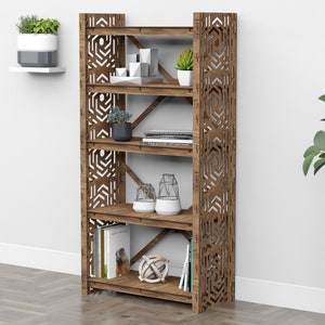 5 tier 60" height wooden bookshelf, bookcase, shelving unit, storage cabinet
