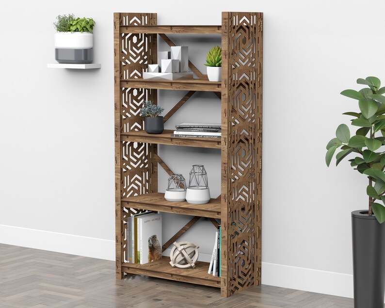 5 tier 60" height wooden bookshelf, bookcase, shelving unit, storage cabinet