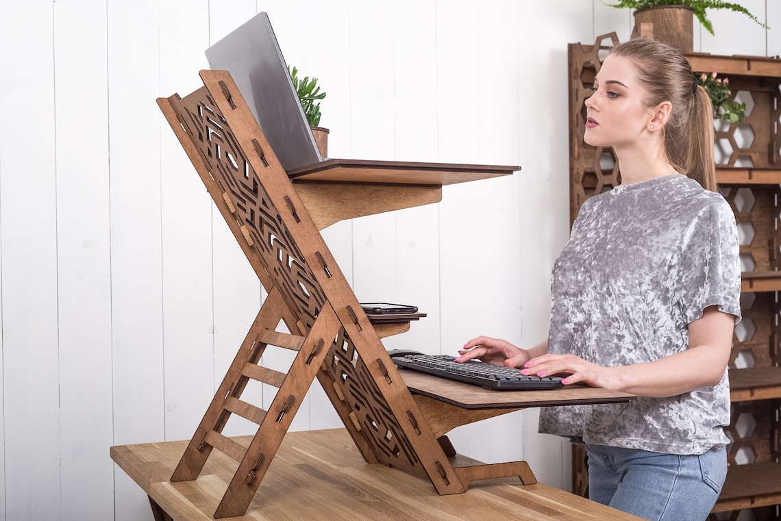 Ergonomic Standing Desk Wooden Laptop Stand Adjustable Etsy