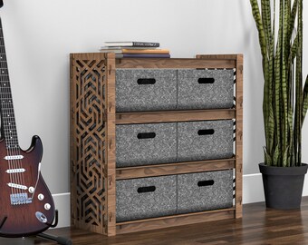 Hexagonica Mid Century Dresser: Plywood Storage Cabinet with Baskets