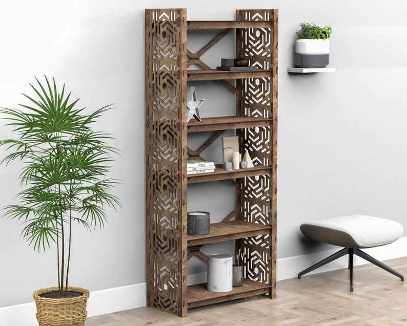 6 tier 72" height wooden bookshelf, bookcase, shelving unit, storage cabinet