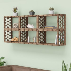 Kitchen Shelf Wall Shelf Book Shelf Laser Cut Housewarming Gift Modular Wood Laser Cut Hanging Hexagonica