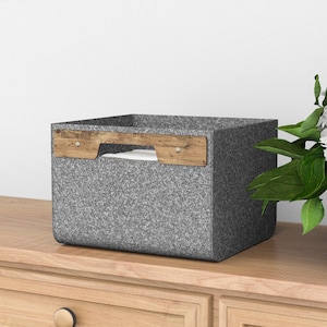 Felt Storage Basket with Wooden Handles - Modern Eco Bin