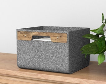 Felt Storage Basket with Wooden Handles - Modern Eco Bin
