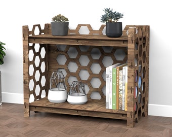 Low Bookcase Small Wooden Bookshelf Bookshelves Shelving Unit "HONEYCOMB" (29.5"w 24"h) Hexagonica