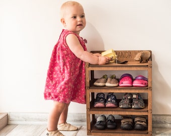 Wooden Montessori Shoe Rack, Kids Bookshelf, Newborn Gift, First Birthday Gift, First Steps