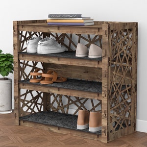 Wooden 3-tier Shoe Rack, Entryway Rack, Entryway Bench, Shoe Storage, Wooden Shelves, Hexagonica image 7