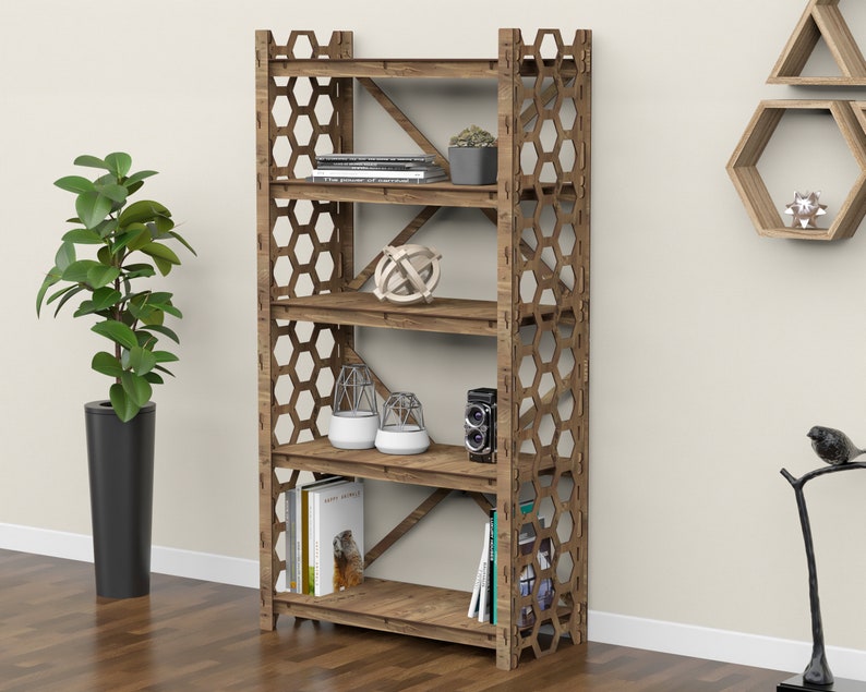 Bookshelf Bookcase Bookshelves Wooden Shelf Book Shelf HONEYCOMB 29.5w 15d Hexagonica image 5