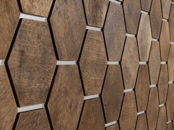 Honeycomb Wood Wall Panels: 32pc Hexagon Tiles, Natural Wood Decor