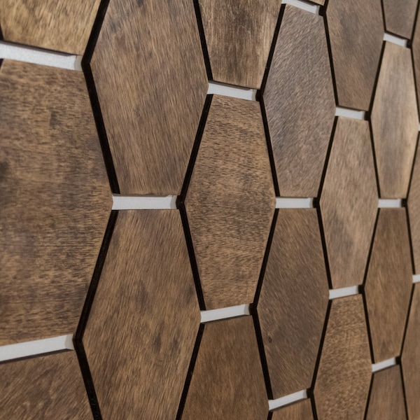 ハニカム木製壁パネル：六角形タイル32枚、天然木装飾