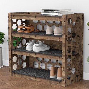 Wooden 3-tier Shoe Rack, Entryway Rack, Entryway Bench, Shoe Storage, Wooden Shelves, Hexagonica image 9