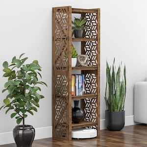Narrow Bookcase Etagere, Bookshelf, Book Shelf, Wooden Bookshelves (19.5&quot;w 12&quot;d) Hexagonica