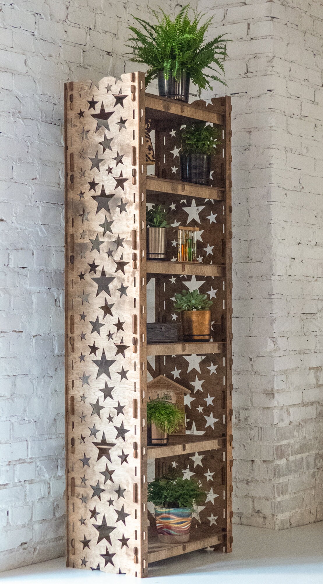 Shelving unit Bookshelf Plant Stand Shelving Unit Wooden Etsy