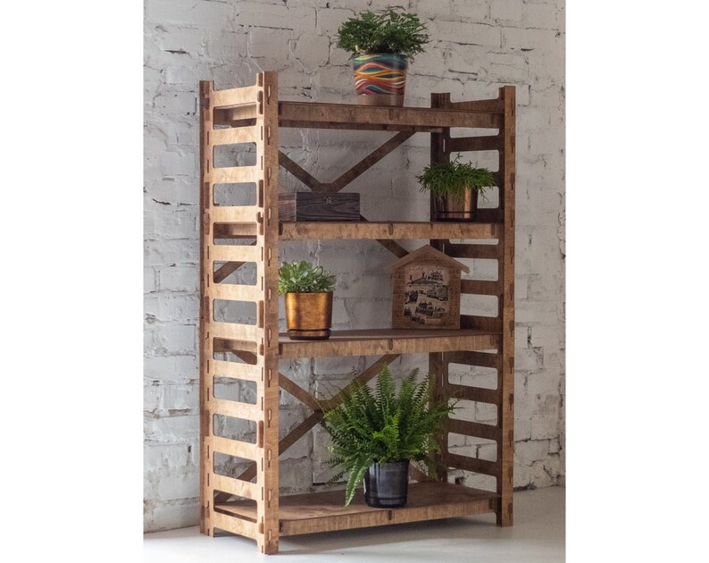 Wood Bookshelf Tall Bookshelf Plant Shelf Small Bookshelf Wooden Shelf Bookcase 'LADDER' (29.5'w 15'd) Hexagonica 