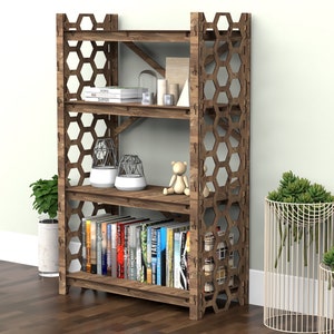 Bookshelf Bookcase Bookshelves Wooden Shelf Book Shelf HONEYCOMB 29.5w 15d Hexagonica X-back