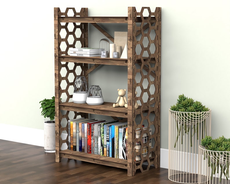 Bookshelf Bookcase Bookshelves Wooden Shelf Book Shelf HONEYCOMB 29.5w 15d Hexagonica X-back