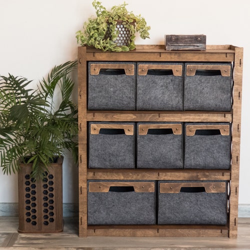 Dresser, Storage Cabinet, Bookshelf, Bookcase with Felt Boxes, Bedroom shops Furniture, Wooden Shelf