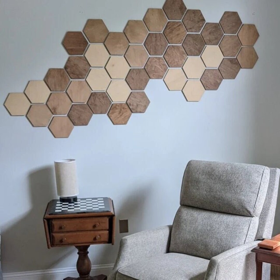 Panel Random Inlay Hexagon Wood Wall Panels RANDOM MIX Wall Decor, Wall Art, Living Room ...