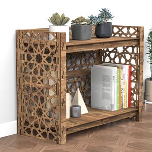 Small Bookcase Wooden Low Bookshelf Bookshelves Book Shelf "Arabic" (29.5"w 24"h) Hexagonica