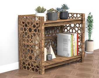 Small Bookcase Wooden Low Bookshelf Bookshelves Book Shelf "Arabic" (29.5"w 24"h) Hexagonica