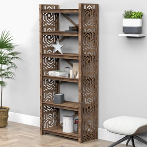 6 tier 72" height wooden bookshelf, bookcase, shelving unit, storage cabinet