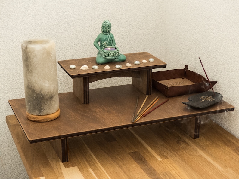 Dark Brown Altar Table With Acrylic Doors – Perfect For Home Shrines, Temples & Meditation Spaces