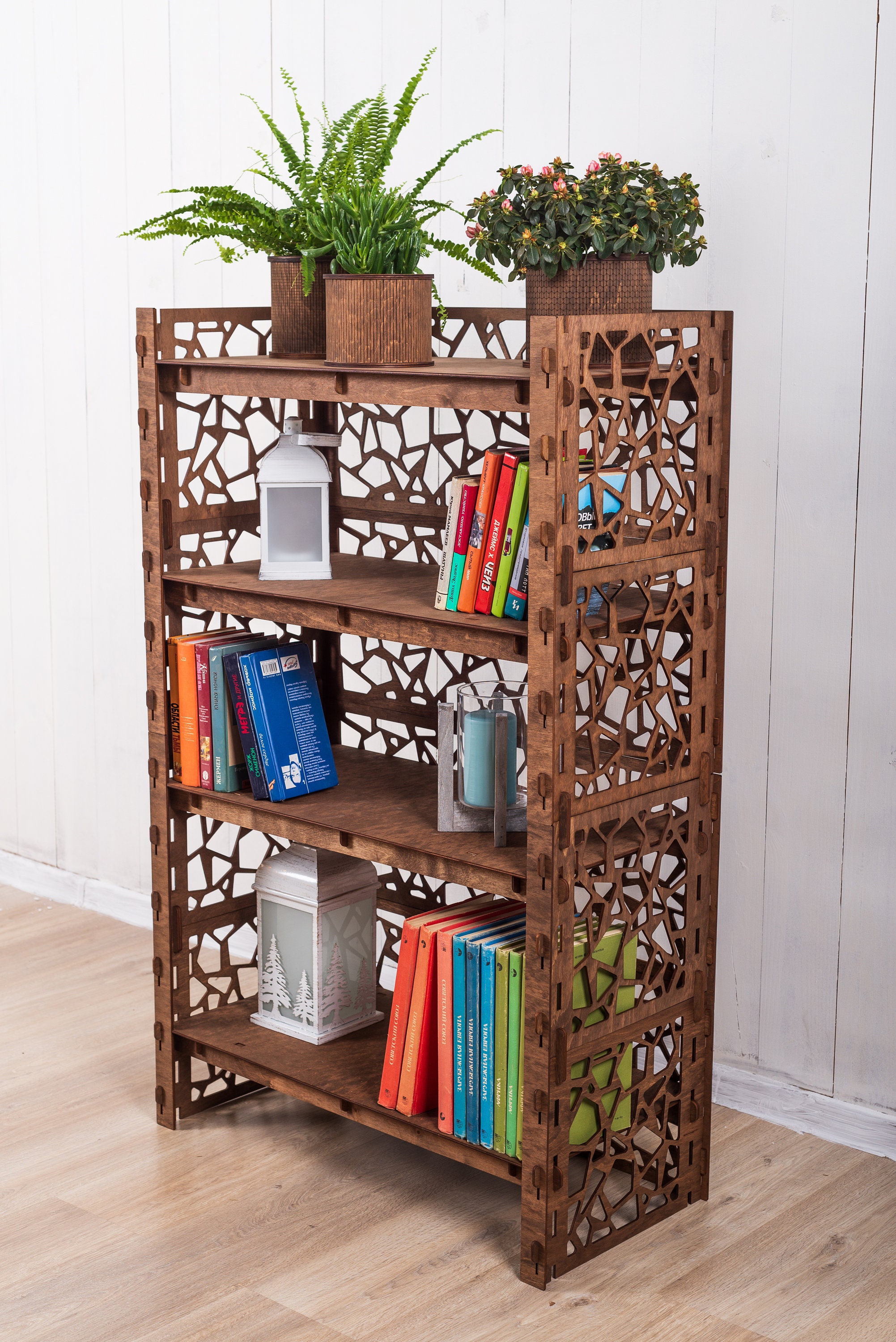 Wooden Bookshelf Bookcase Unique Bookshelf Records Shelf Etsy