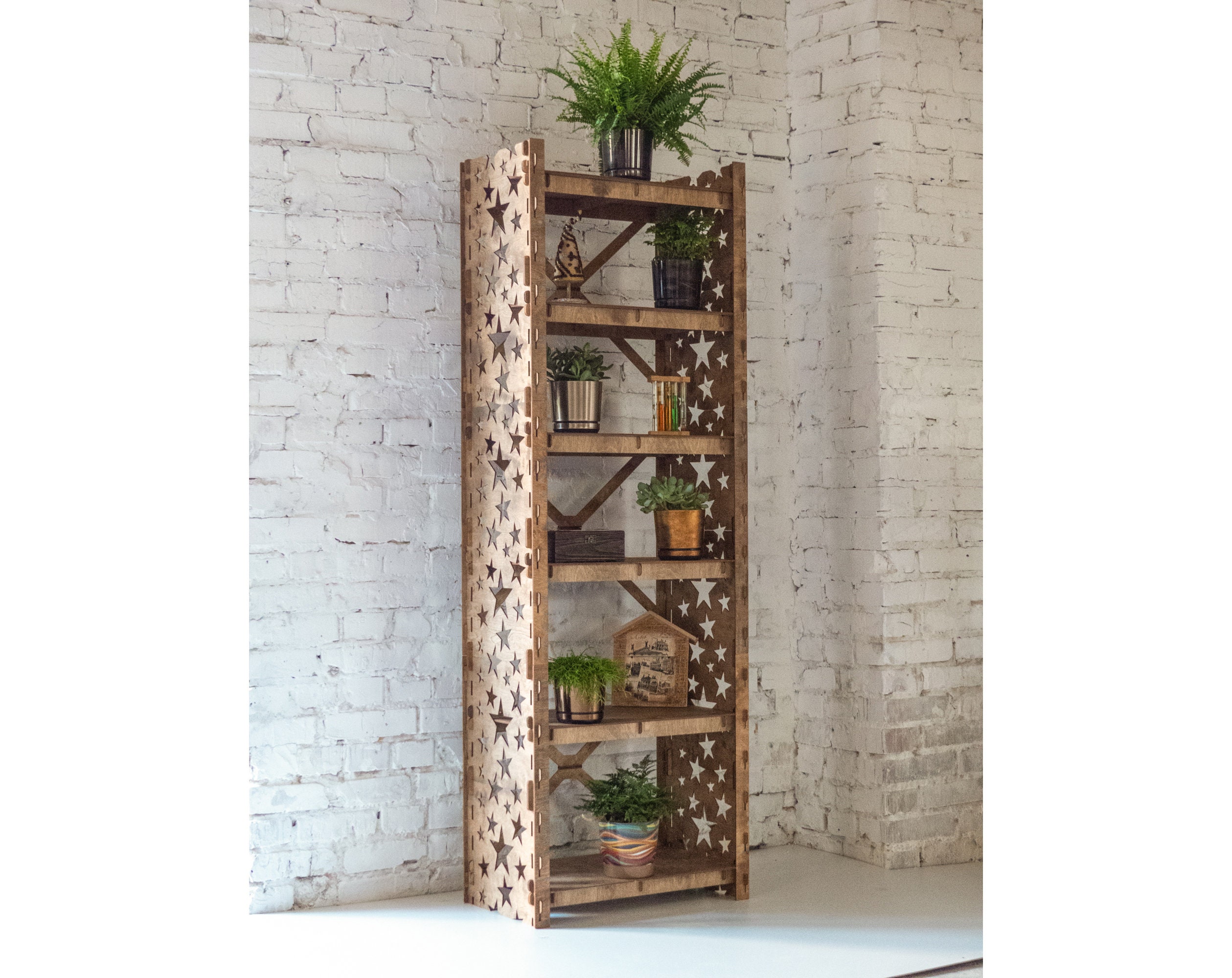 Shelving unit Bookshelf Plant Stand Shelving Unit Wooden Etsy