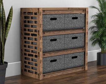 Dresser With Felt Bins Chest Of Drawers Bookshelf Bookcase Wooden Cabinet [29.5 x 29.5 x 14]