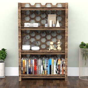 Bookshelf Bookcase Bookshelves Wooden Shelf Book Shelf HONEYCOMB 29.5w 15d Hexagonica image 9