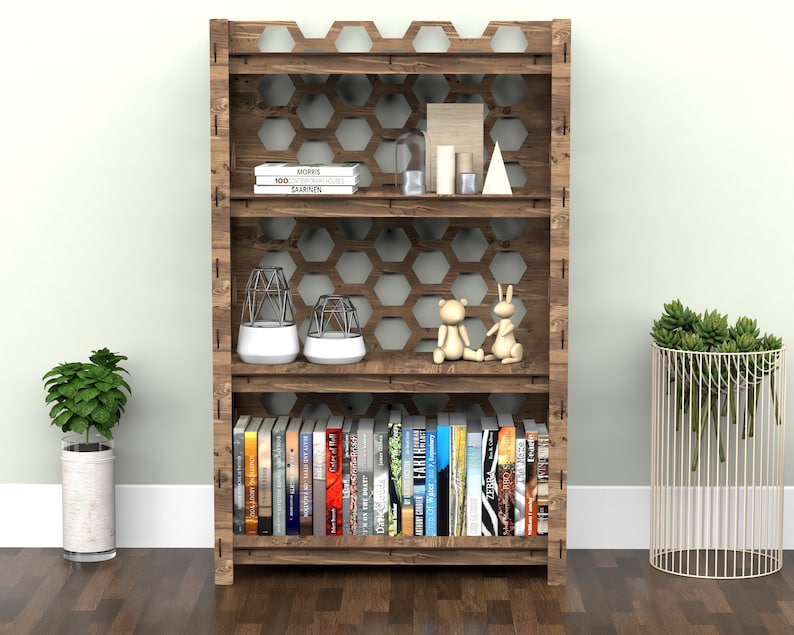 Bookshelf Bookcase Bookshelves Wooden Shelf Book Shelf HONEYCOMB 29.5w 15d Hexagonica image 9