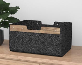 Felt Storage Basket with Wooden Handles - Hexagonica Felt Bin