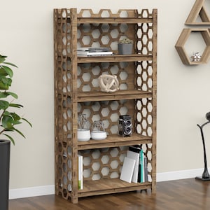 Bookshelf Bookcase Bookshelves Wooden Shelf Book Shelf HONEYCOMB 29.5w 15d Hexagonica image 7