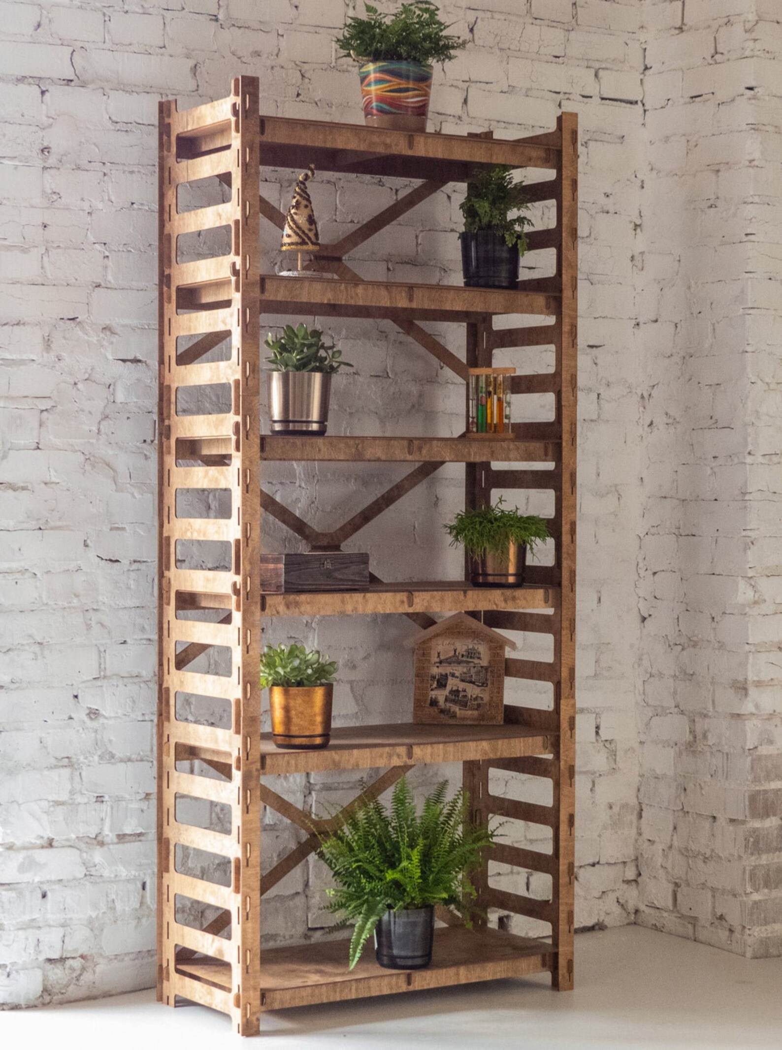 Display Shelf Plant Stand Bookshelf Wooden Shelves Bookcase Etsy