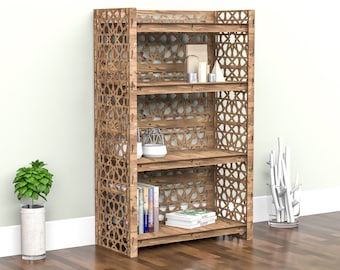 Rustic Bookcase, Wooden Bookshelf, Shelving Unit, Storage Cabinet, Plywood Furniture "ARABIC" Hexagonica Furniture