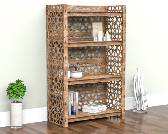 Rustic Bookcase, Wooden Bookshelf, Shelving Unit, Storage Cabinet, Plywood Furniture "ARABIC" Hexagonica Furniture
