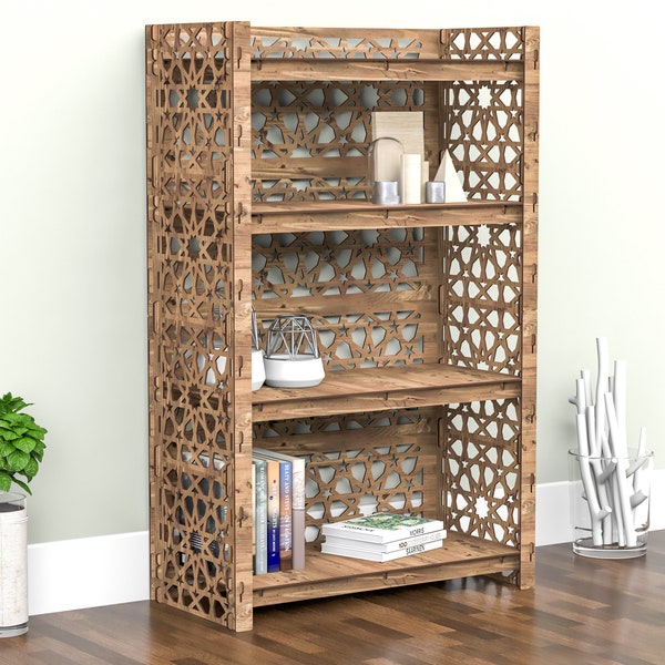 Rustic Bookcase, Wooden Bookshelf, Shelving Unit, Storage Cabinet, Plywood Furniture "ARABIC" Hexagonica Furniture