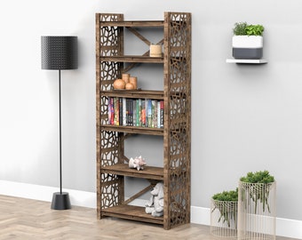 Wooden Bookcase Bookshelf Bookshelves Wooden Shelf Shelving Unit "STONE" (29.5"w 72"h) Hexagonica