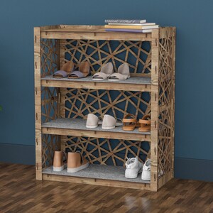 4 Tier Shoe Rack, Wooden Shelves, Entryway Furniture, Shoe Storage, Entryway Bench, Hexagonica