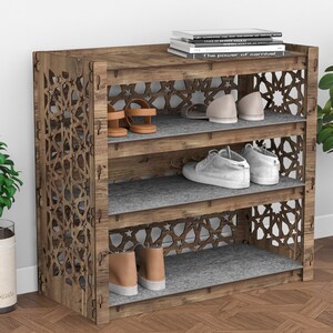 Wooden 3-tier Shoe Rack, Entryway Rack, Entryway Bench, Shoe Storage, Wooden Shelves, Hexagonica image 4