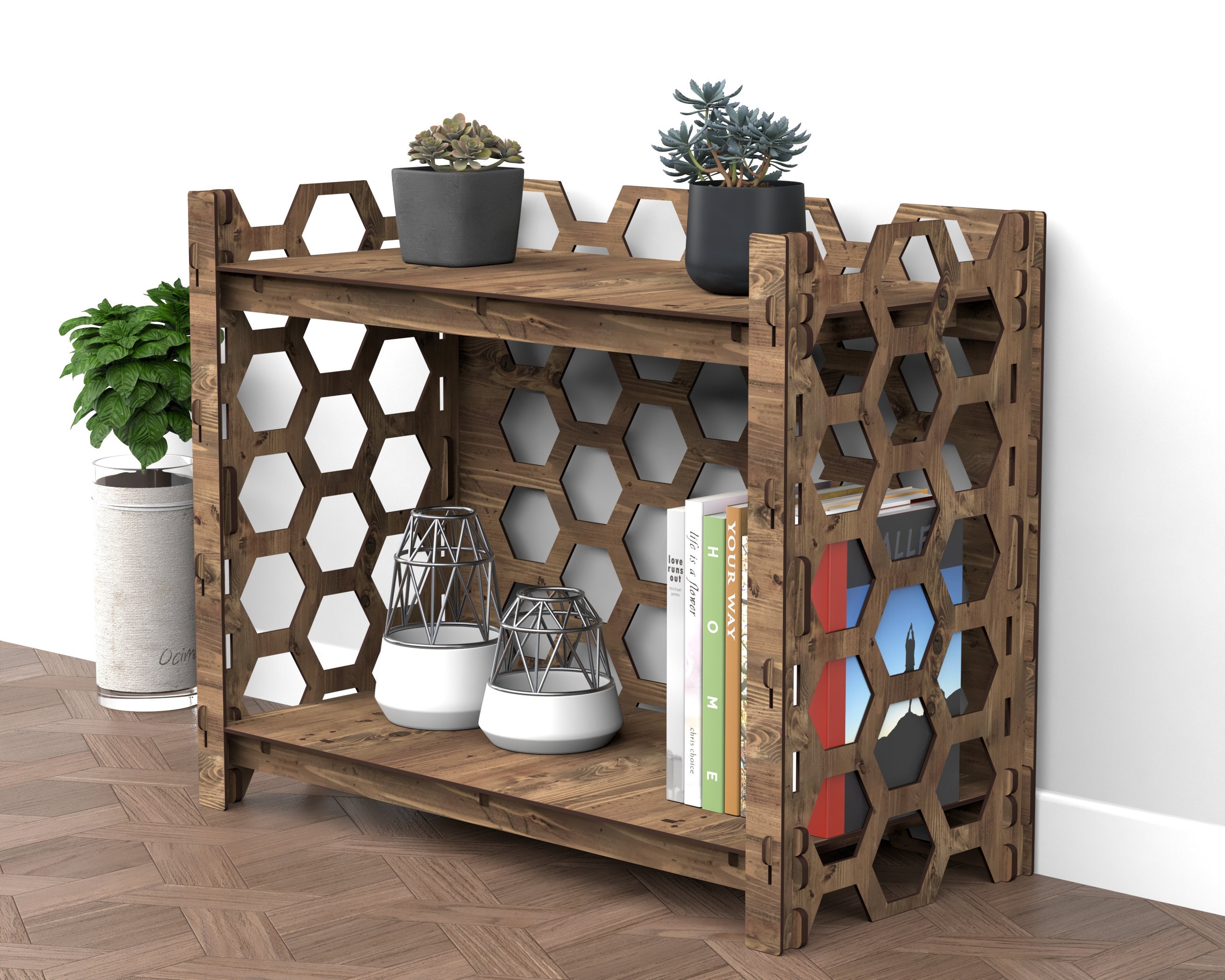 Small Bookshelf, Low Bookcase, Bookshelves, Wooden Shelf honeycomb 29.5w  24h Hexagonica -  Finland