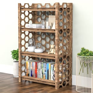 Bookshelf Bookcase Bookshelves Wooden Shelf Book Shelf HONEYCOMB 29.5w 15d Hexagonica Patterned-back