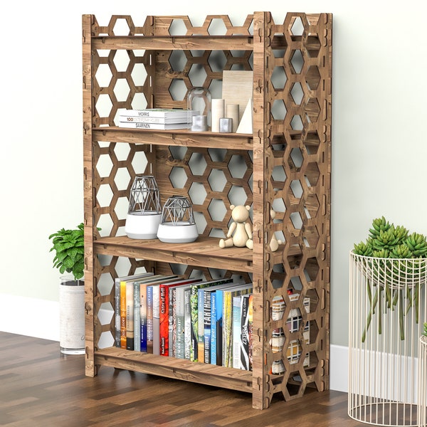 Bookshelf Bookcase Bookshelves Wooden Shelf Book Shelf "HONEYCOMB" (29.5"w 15"d) Hexagonica