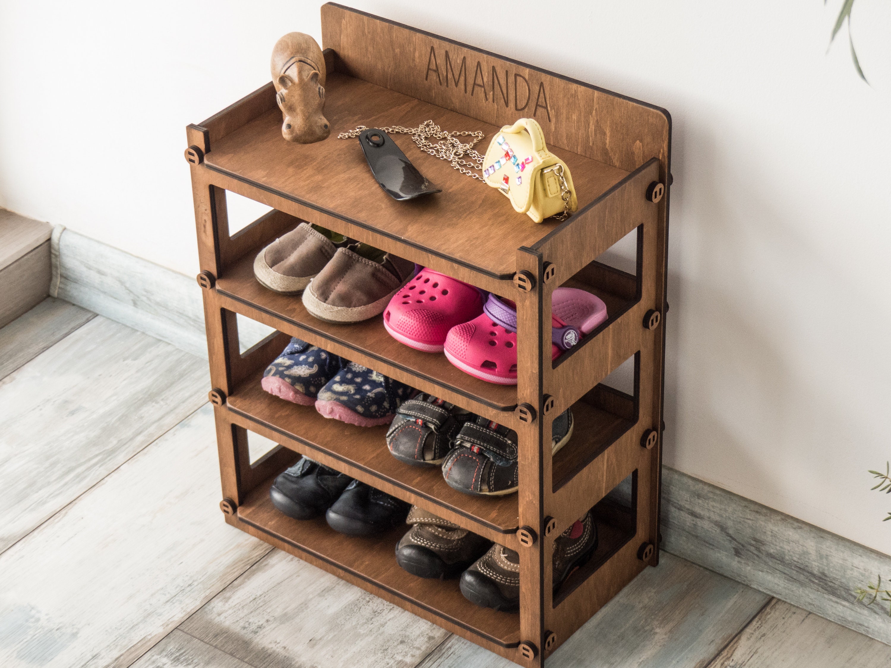 Estante de zapatos Montessori de madera, estante de zapatos para