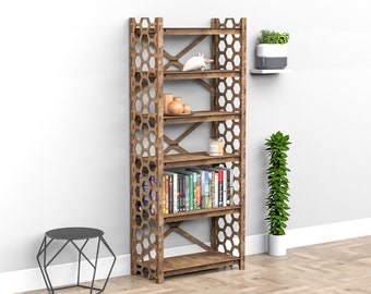 Tall Wooden Bookcase, Bookshelf, Shelving Unit "HONEYCOMB" (29.5"w 72"h) Hexagonica