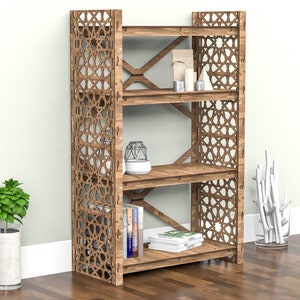 Small Bookcase Wooden Low Bookshelf Bookshelves Book Shelf "Arabic" (29.5"w 48"h) Hexagonica