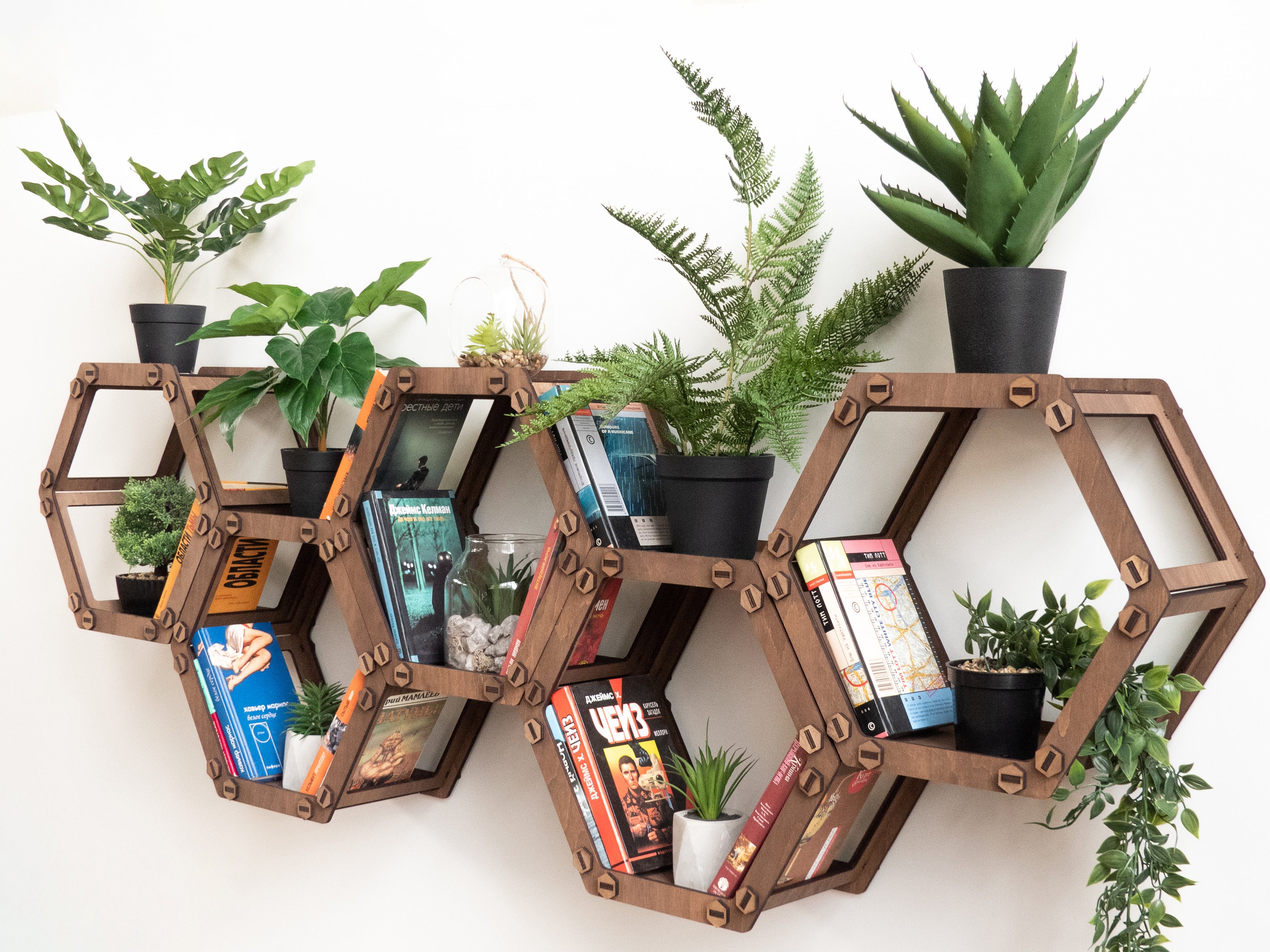 Hexagon Wall Shelf Plant Shelf Hanging Shelf Bookshelf Wall Etsy